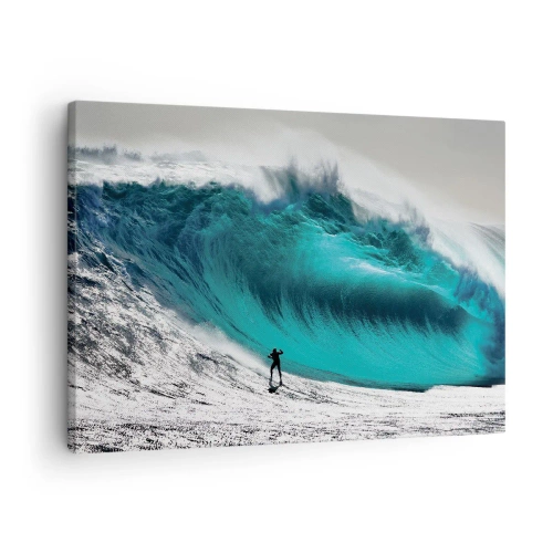 Obraz na plátně - Surfař před obrovskou vlnou - 70x50cm - Výzva přijata - Moderní nástěnná dekorace do obývacího pokoje a ložnice ARTTOR