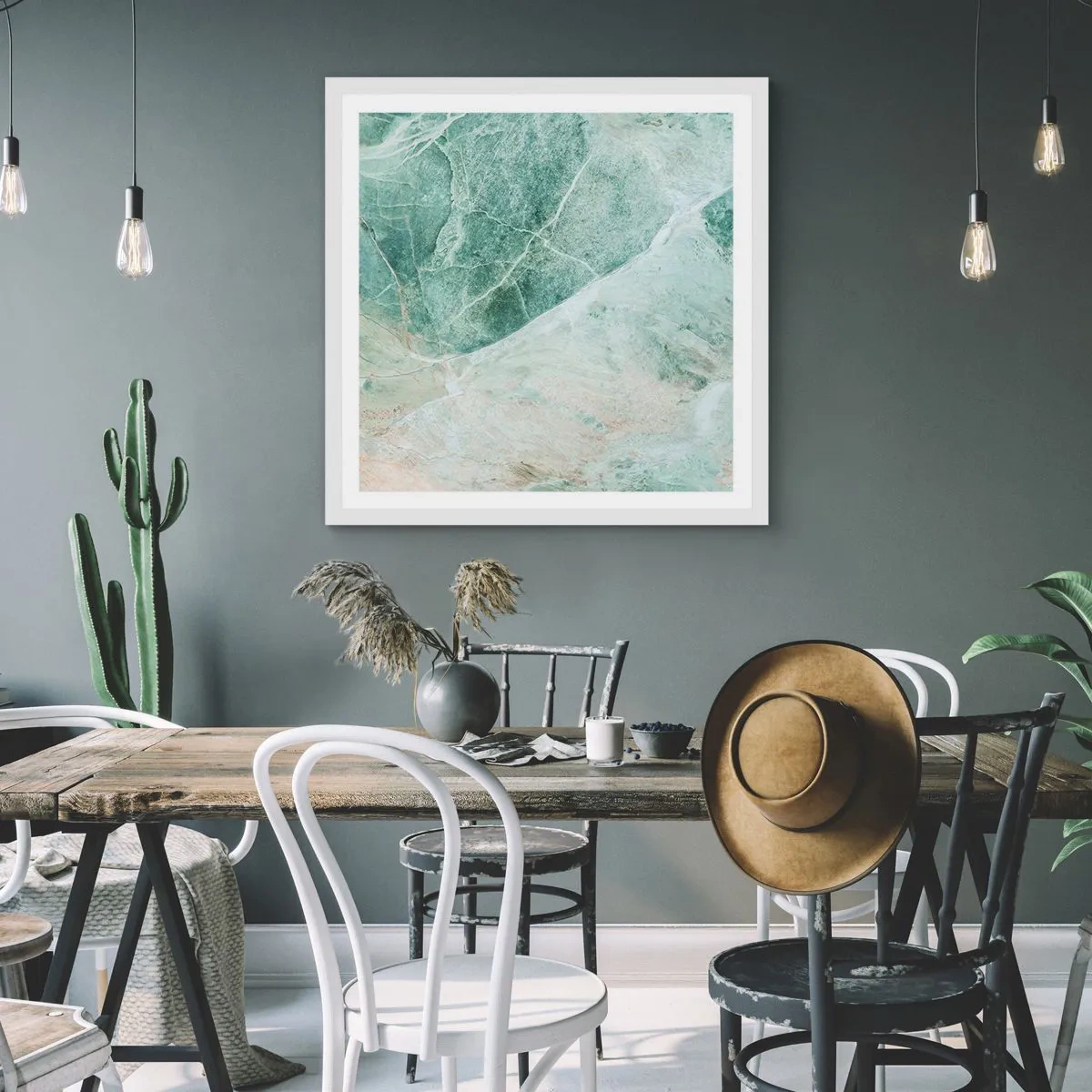 Plakát v bílém rámu - Ctný chlad kamene - 50x50 cm