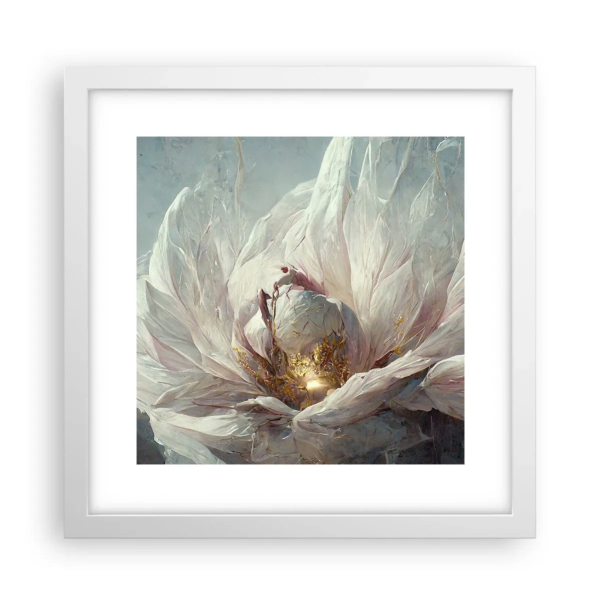 Plakát v bílém rámu - Rozkvétá jednou za sto let - 30x30 cm