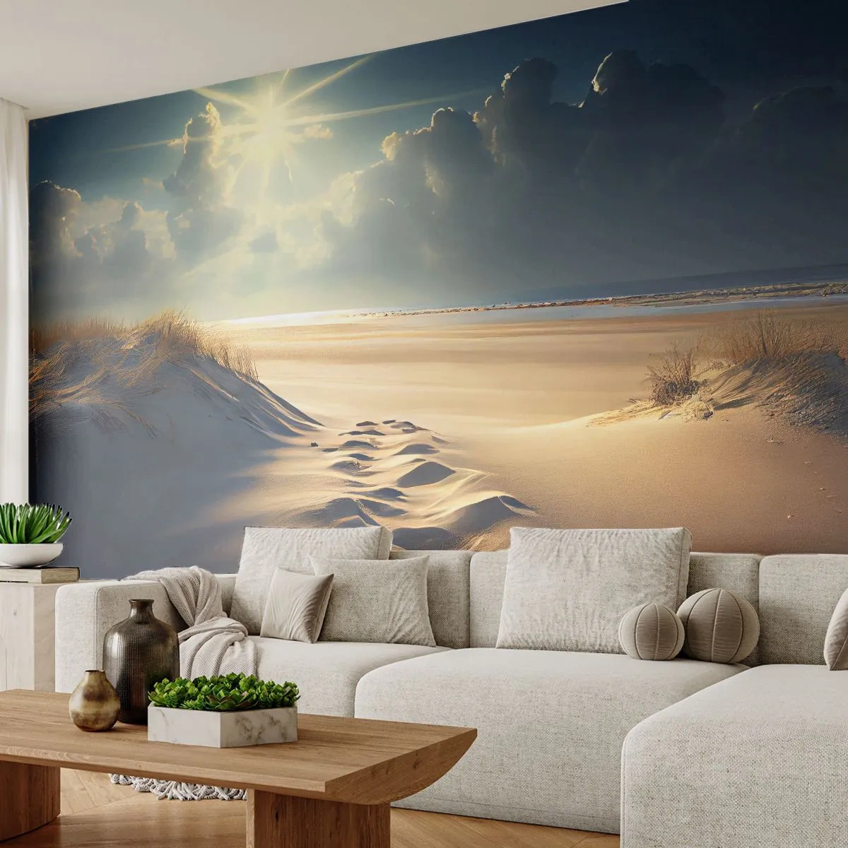 Fototapeta Premium Sand - Uklidňující krajina - Duny, Pláž, Oceán - 500x350 cm