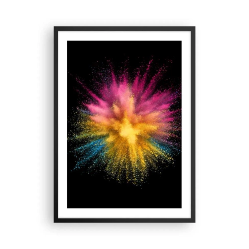 Plakát v černém rámu - Exploze barevného prášku na černém pozadí - 50x70cm - Zrození barev - Moderní nástěnná dekorace do obývacího pokoje a ložnice ARTTOR