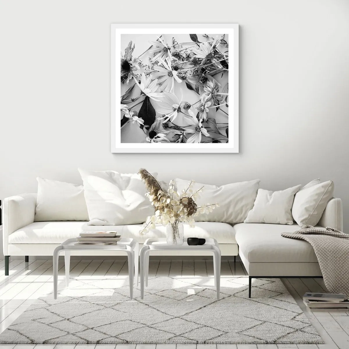 Plakát v bílém rámu - Květiny bez kytice - 60x60 cm