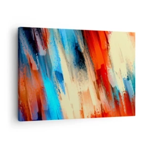 Obraz na plátně - Abstraktní tah štětcem v odstínech modré a oranžové - 70x50cm - Vodopád barev - Moderní nástěnná dekorace do obývacího pokoje a ložnice ARTTOR