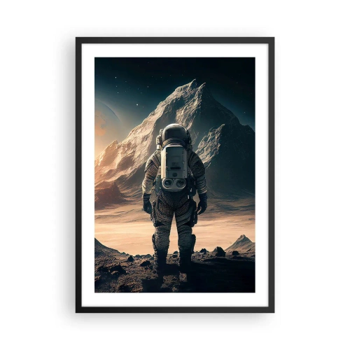 Plakát v černém rámu - Astronaut na cizí planetě ve světle hvězd - 50x70cm - Nová výzva - Moderní nástěnná dekorace do obývacího pokoje a ložnice ARTTOR