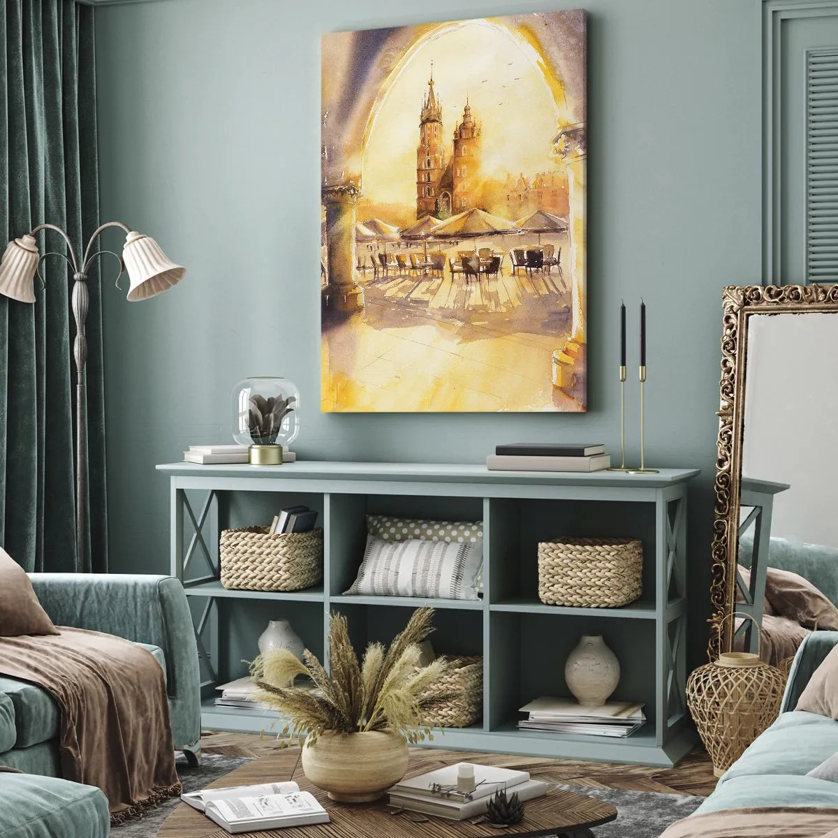 Obraz na plátně - Východ slunce nad krakovským náměstím - 55x100 cm