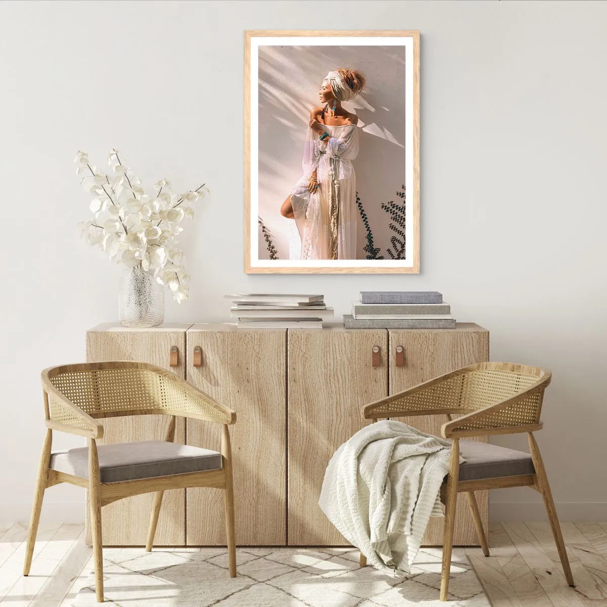 Plakát v rámu světlý dub - Slunce a dívka - 61x91 cm