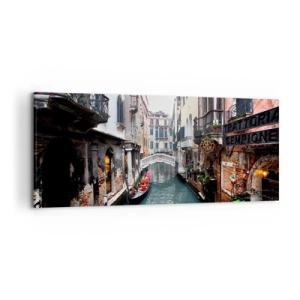 Obraz na plátně - Benátská krajina s gondolou a můstkem - 120x50 cm