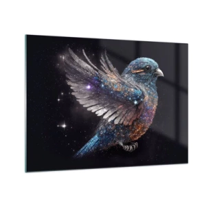 Obraz na skle - Vesmírný vrabec s diamantovým třpytem - 70x50cm - Diamantový vrabec - Moderní nástěnná dekorace do obývacího pokoje a ložnice ARTTOR