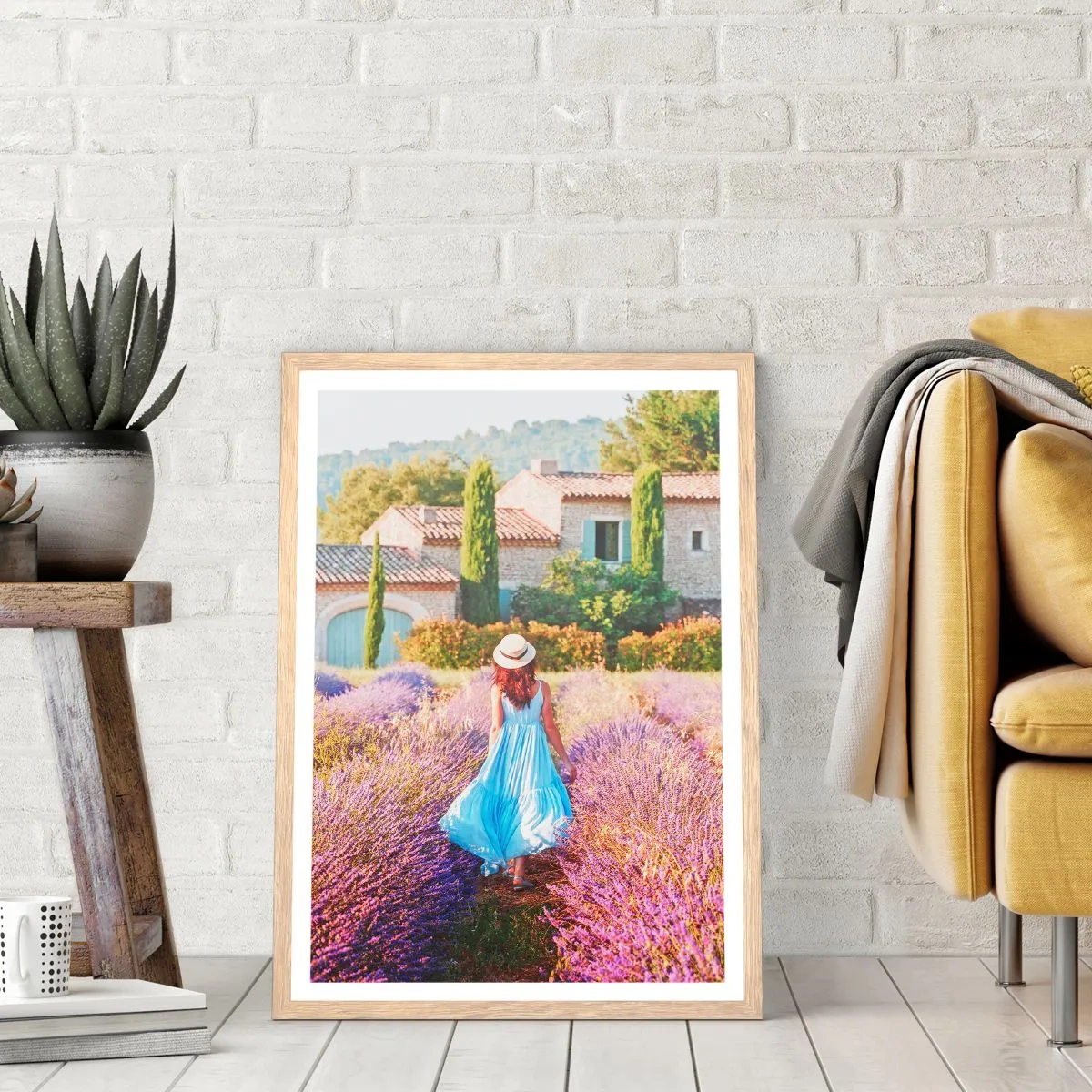 Plakát v rámu světlý dub - Levandulová dívka - 70x100 cm