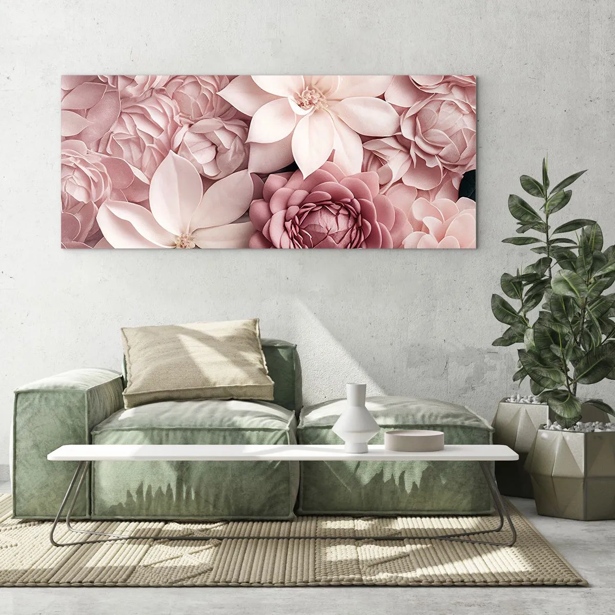 Obraz na skle - V růžových okvětních lístcích - 100x40 cm