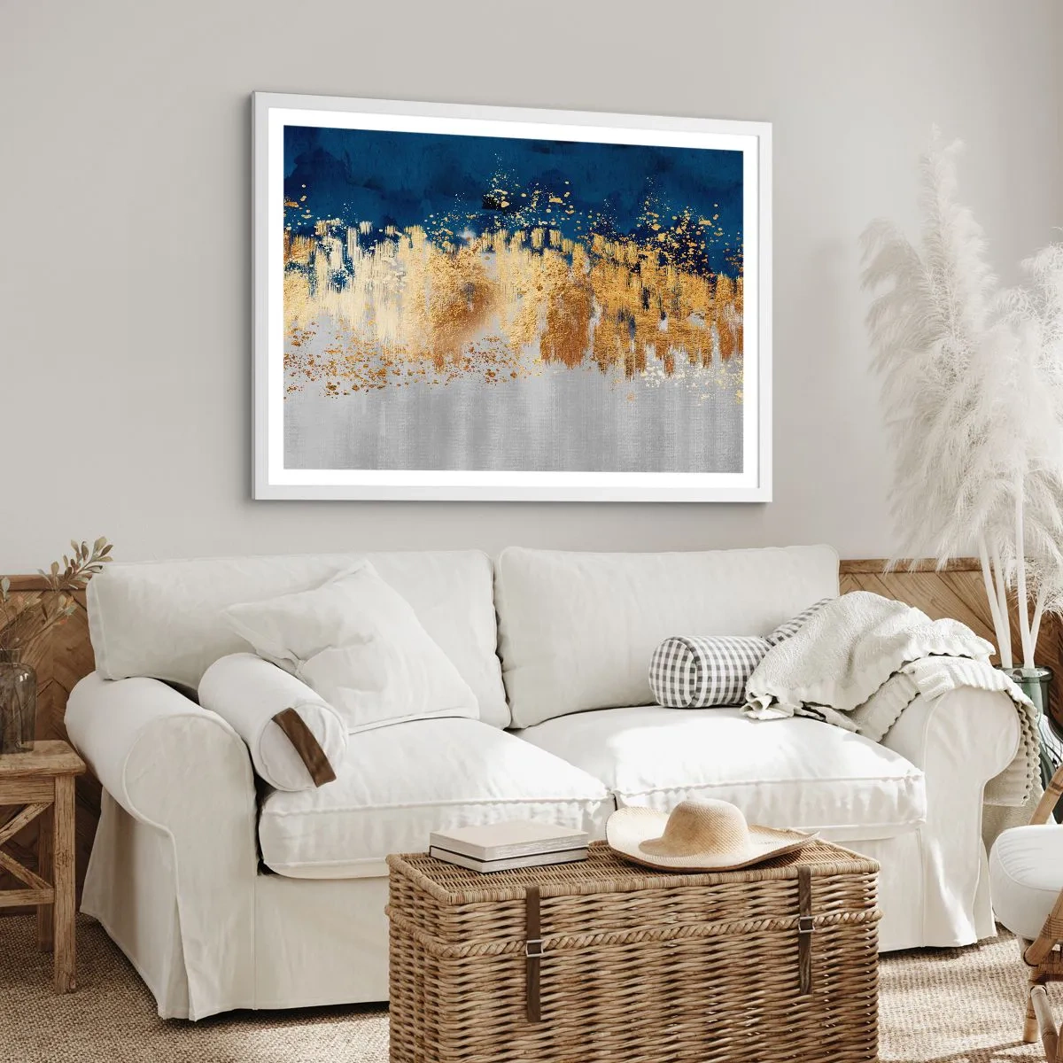 Plakát v bílém rámu - Moderní kompozice s jiskrou - 100x70 cm