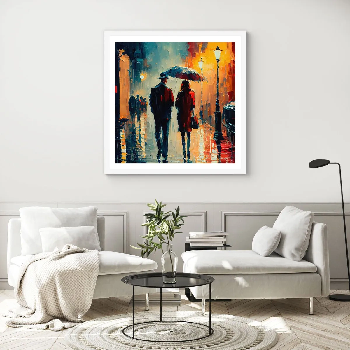 Plakát v bílém rámu - Městská love story - 30x30 cm
