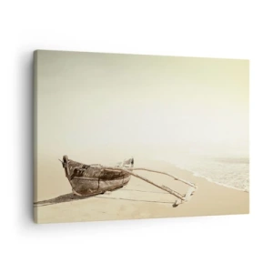 Obraz na plátně - Stará rybářská loď na písečné pláži - 70x50cm - Vzpomínka na jižní moře - Moderní nástěnná dekorace do obývacího pokoje a ložnice ARTTOR