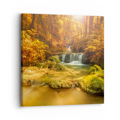Obraz na plátně - Lesní vodopád ve zlaté - 30x30 cm