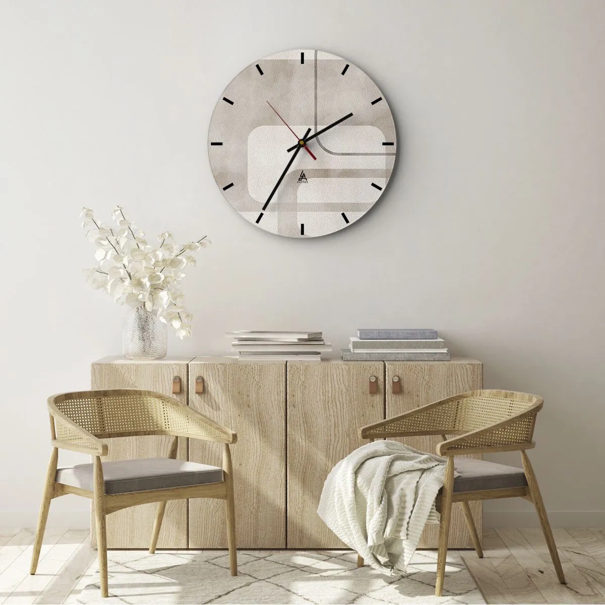 Nástěnné hodiny - Minimalistický geometrický vzor v béžových odstínech - 30x30cm - Geometrická fuga - Moderní nástěnná dekorace do obývacího pokoje, kuchyně a ložnice ARTTOR