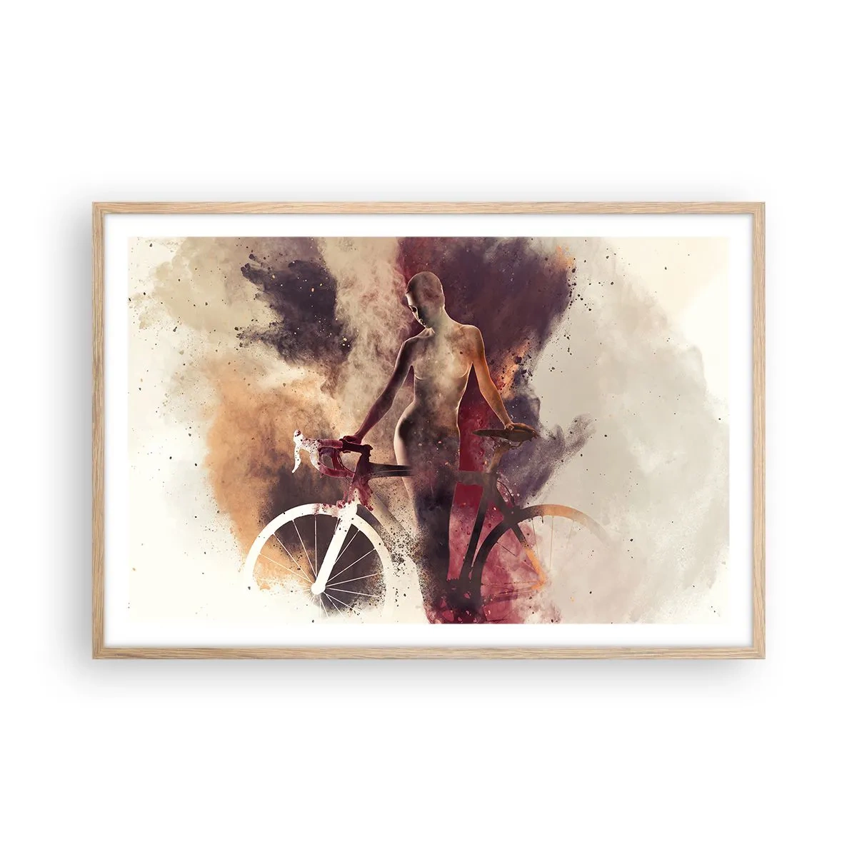 Plakát v rámu světlý dub - Cyklistická duše v mramorových tvarech - 91x61 cm