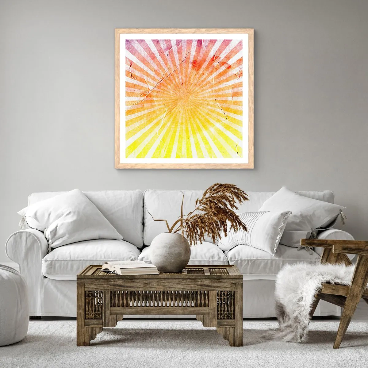 Plakát v rámu světlý dub - Východy a západy - 40x40 cm