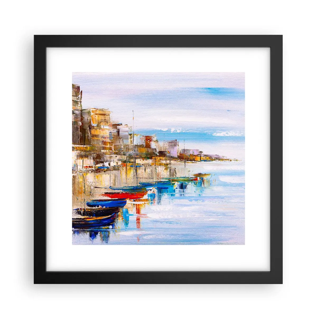 Plakát v černém rámu - Vícebarevný městský přístav - 30x30 cm