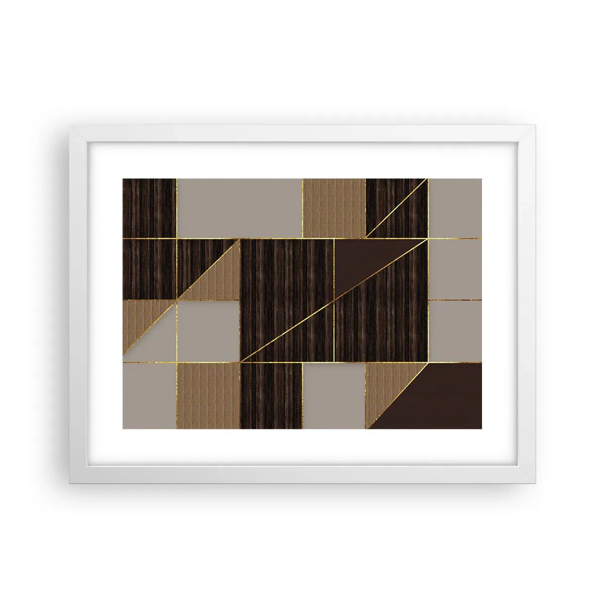 Plakát v bílém rámu - Mozaika hnědé a zlaté - 40x30 cm
