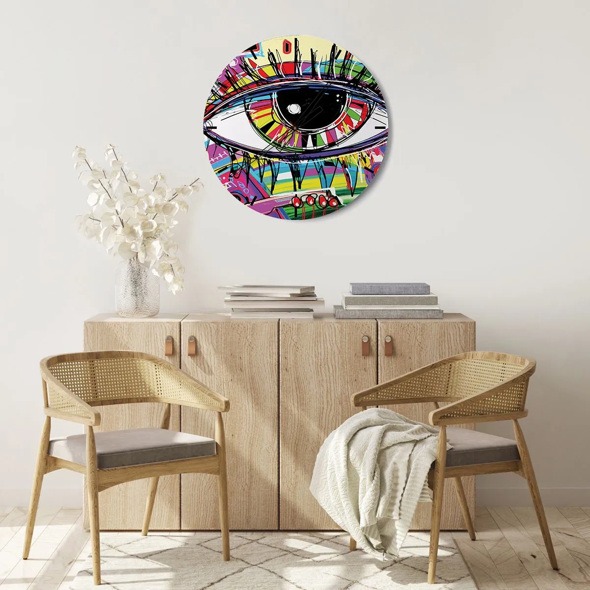 Nástěnné hodiny - Barevné oko v abstraktní grafice - 30x30cm - Barevné oko - barevná duše - Moderní nástěnná dekorace do obývacího pokoje, kuchyně a ložnice ARTTOR