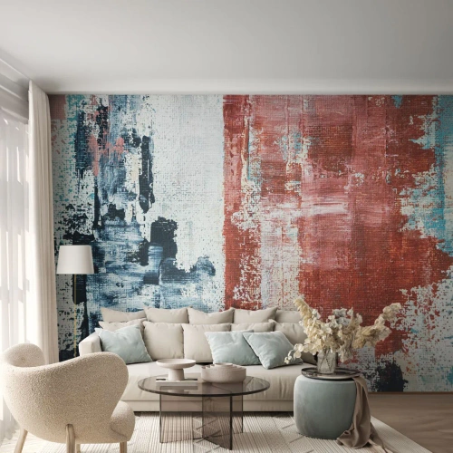 Fototapeta Standard Eco - Abstraktní kompozice s červenou a modrou - 100x70cm - Abstraktní půl na půl - Moderní nástěnná dekorace do obývacího pokoje a ložnice ARTTOR