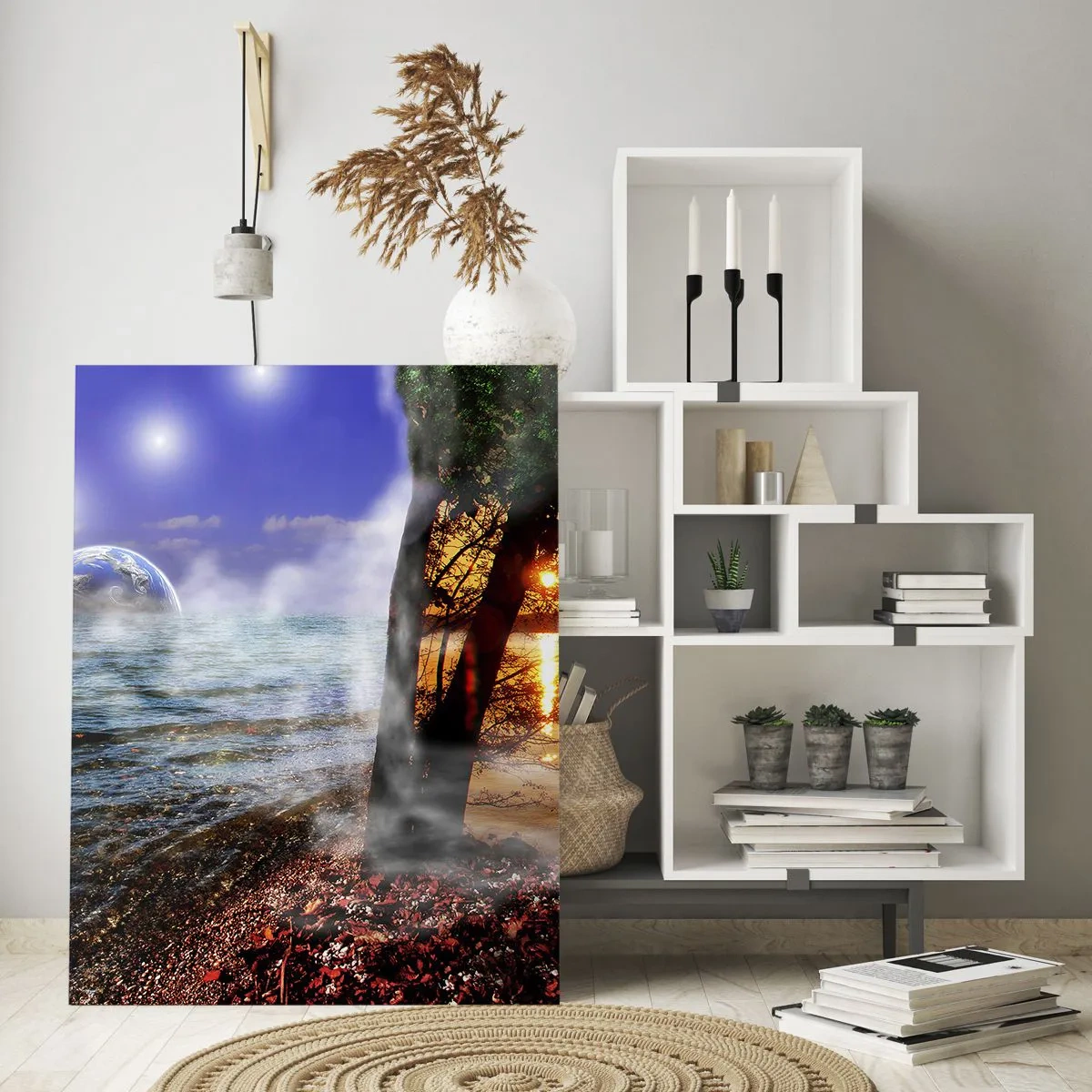 Obraz na skle - Surrealistická krajina - jednota přírody - 50x70 cm