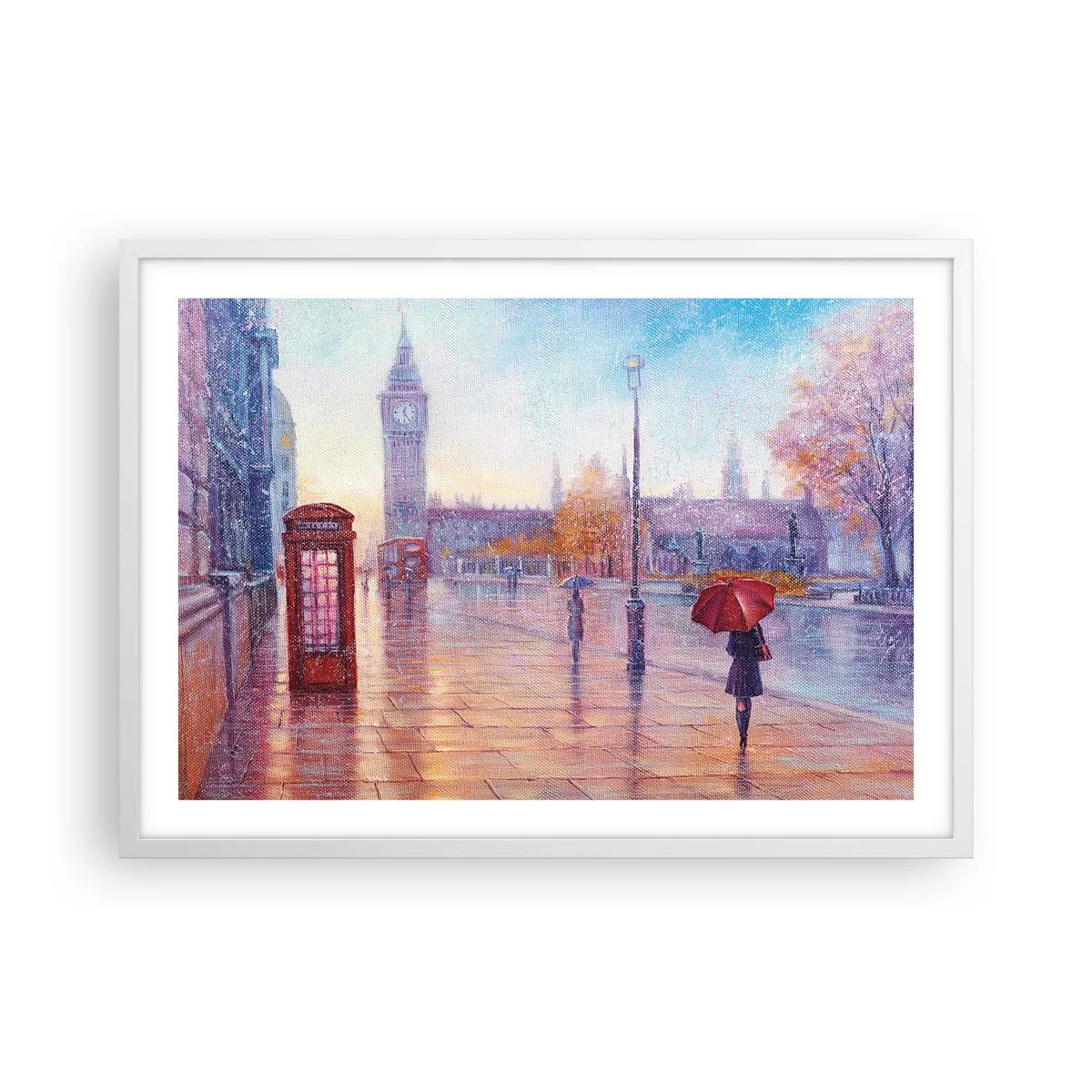 Plakát v bílém rámu - Londýnský podzimní den - 70x50 cm