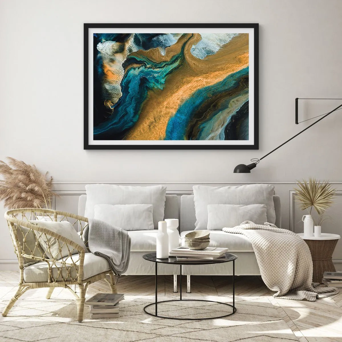 Plakát v černém rámu - Modrá – žlutá – vzájemné vlivy - 50x40 cm