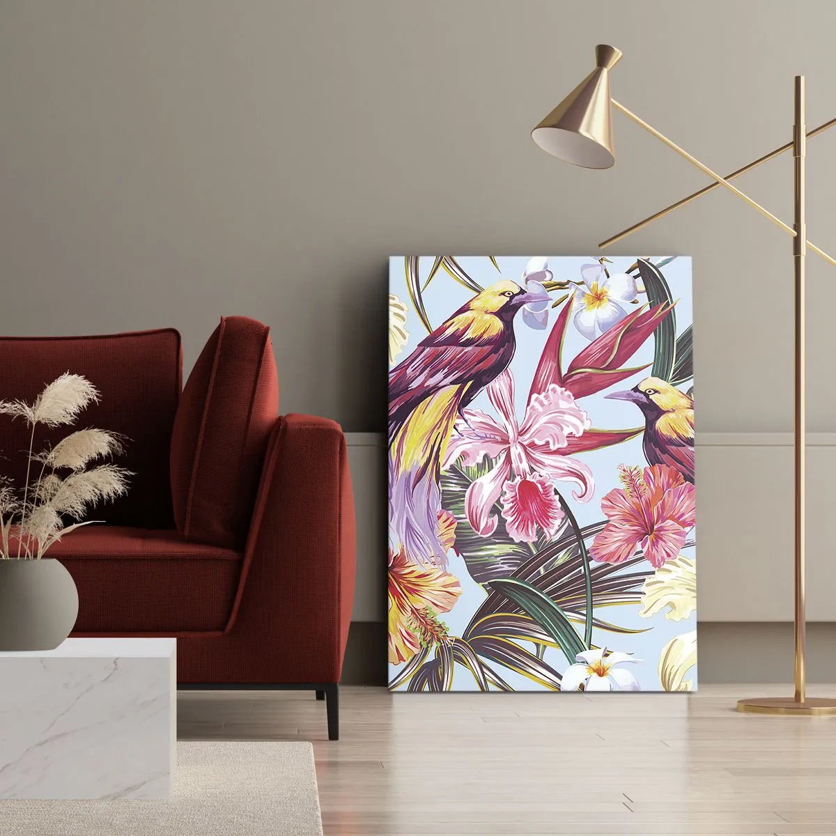 Obraz na plátně - Plátky a pírka - 50x70 cm