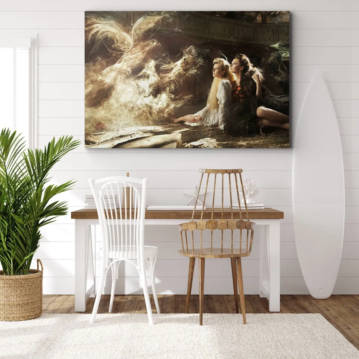 Obraz na plátně - Dvě ženy v magickém prostředí s éterickými světelnými efekty. - 70x50cm - A byla poezie - Moderní nástěnná dekorace do obývacího pokoje a ložnice ARTTOR