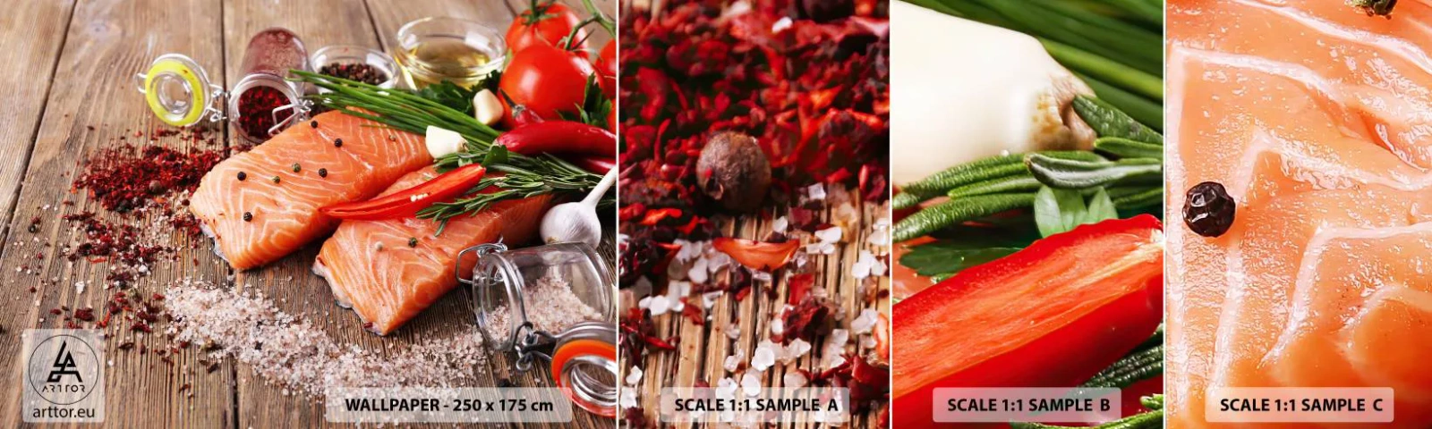 Fototapeta Vzorek Standard Eco - Norské dobrodružství v kuchyni - Gastronomie, Losos, Koření - 100x30 cm