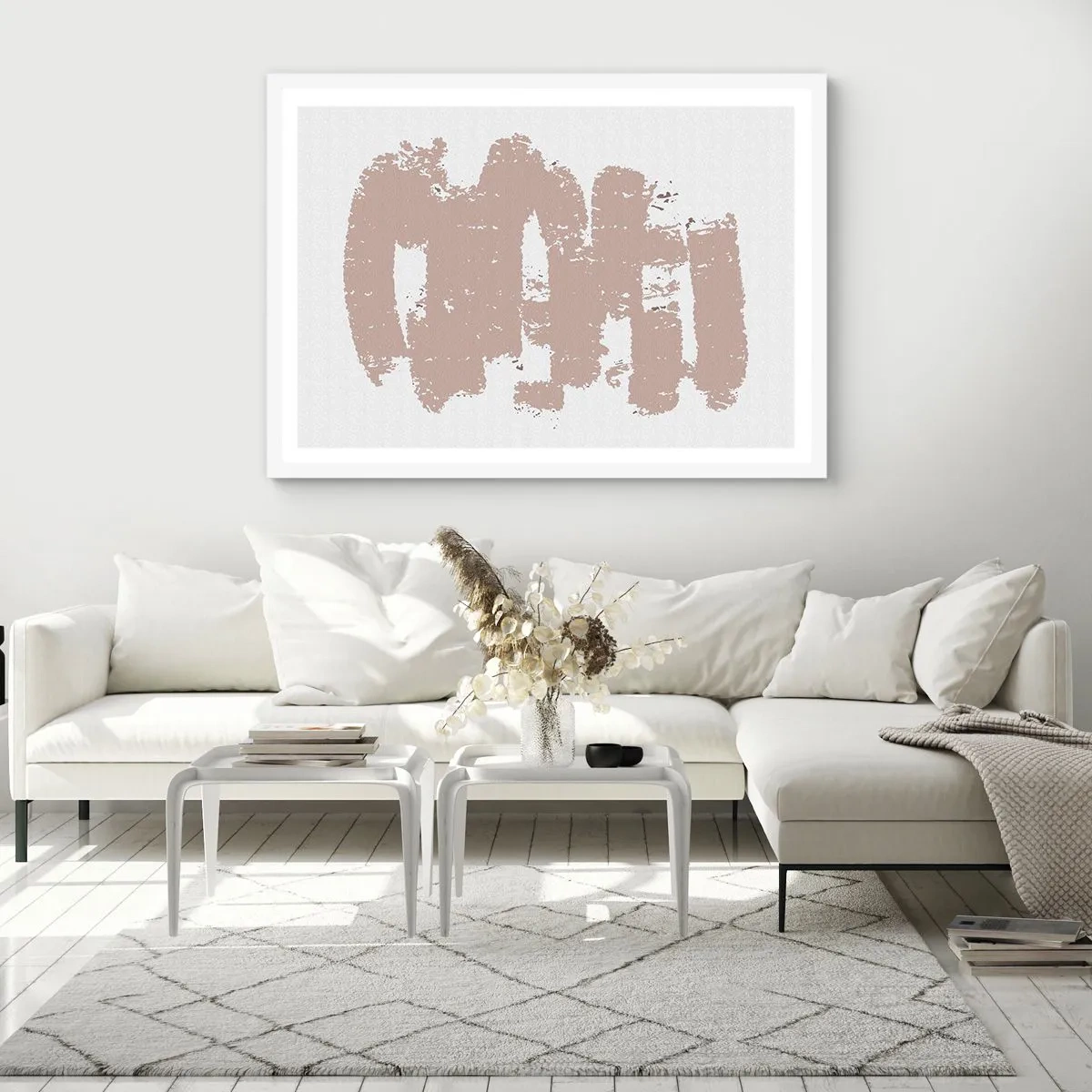 Plakát v bílém rámu - Abstrakce v jemné růžové - 50x40 cm