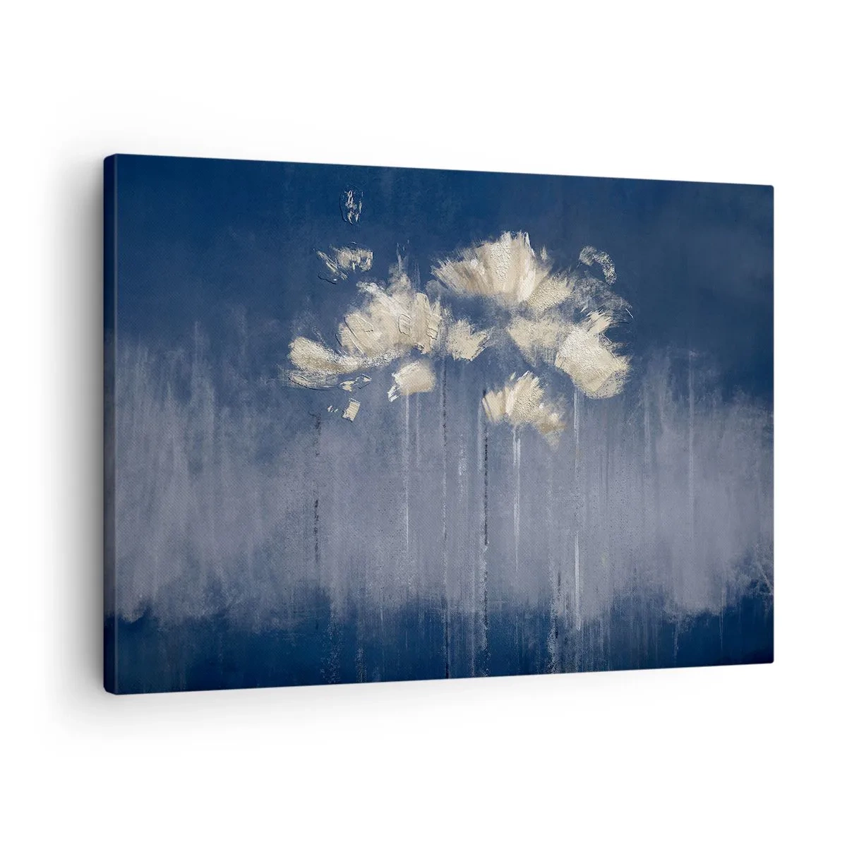 Obraz na plátně - Jemné květiny na modrém pozadí - 70x50cm - Jako okvětní lístky ve větru - Moderní nástěnná dekorace do obývacího pokoje a ložnice ARTTOR