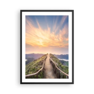 Plakát v černém rámu - Stezka na vrcholu kopce s výhledem na západ slunce a hory - 50x70cm - Blízko nebe - Moderní nástěnná dekorace do obývacího pokoje a ložnice ARTTOR
