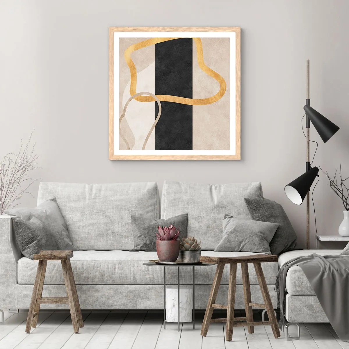 Plakát v rámu světlý dub - Tvary ve smyčce - 40x40 cm