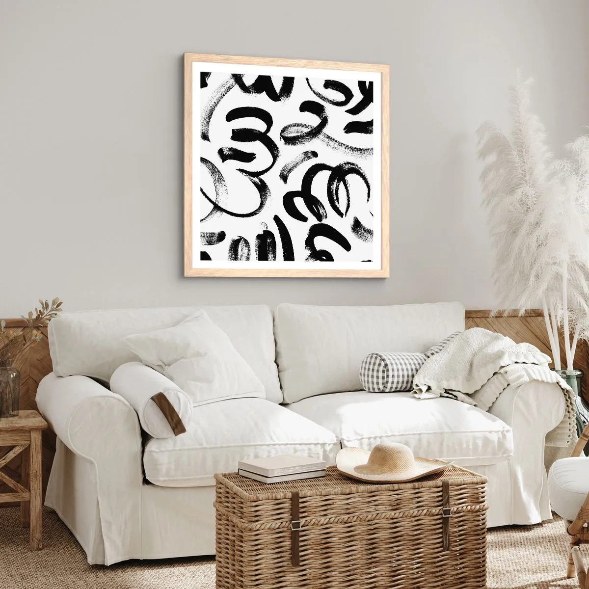 Plakát v rámu světlý dub - Černé na bílém - 50x50 cm