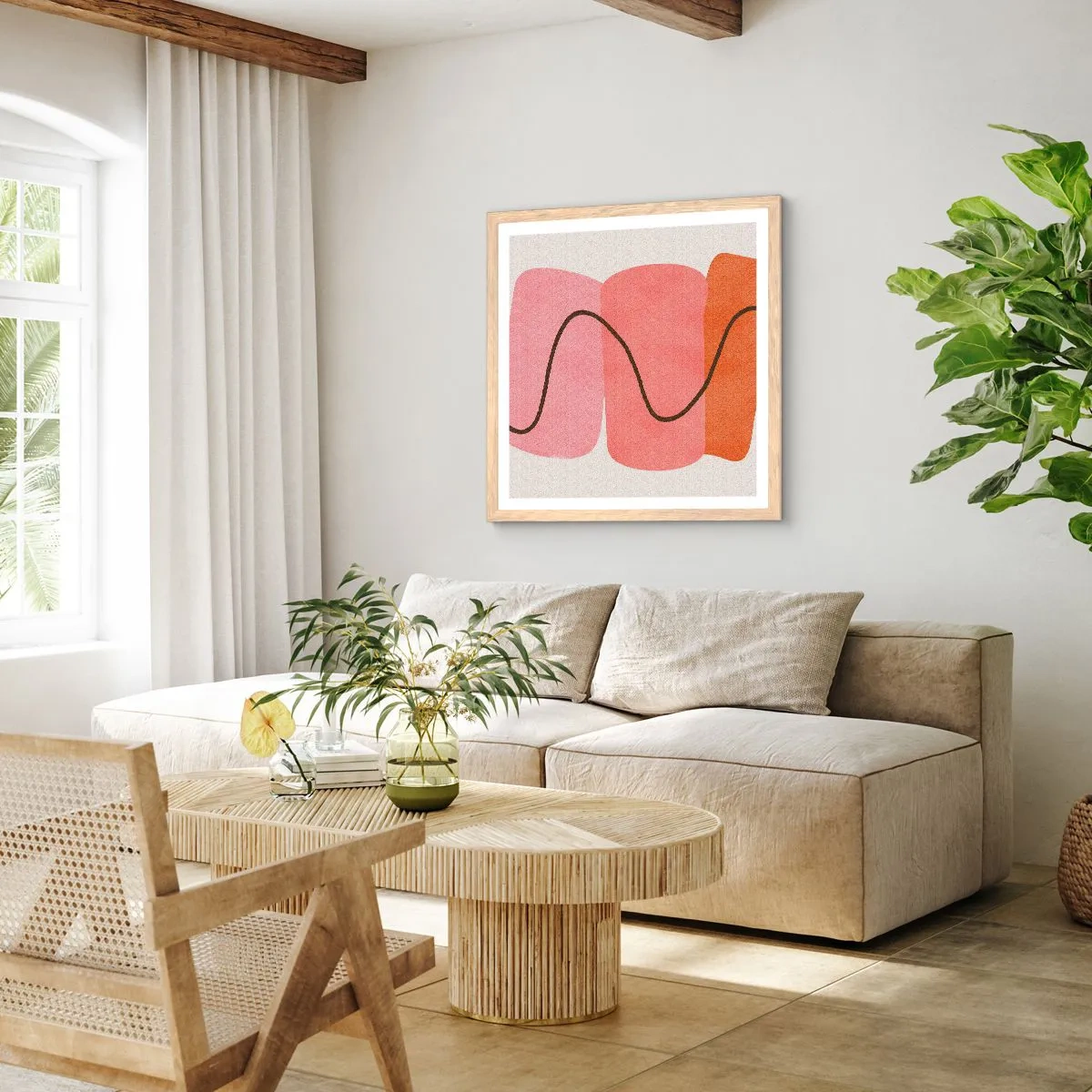 Plakát v rámu světlý dub - Jemný pohyb forem - 50x50 cm