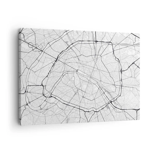 Obraz na plátně - Minimalistická mapa města v černé a bílé - 70x50cm - Květ Paříže - Moderní nástěnná dekorace do obývacího pokoje a ložnice ARTTOR