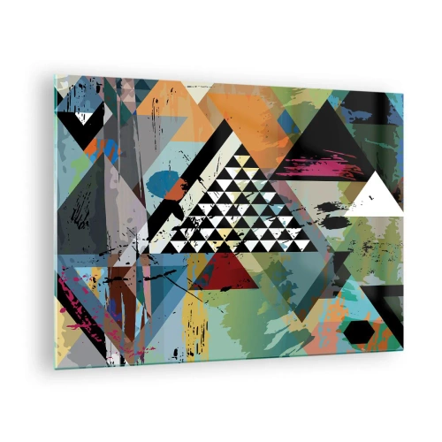 Obraz na skle - Abstraktní kompozice geometrických tvarů a barev - 70x50cm - Jak je to snadné - Moderní nástěnná dekorace do obývacího pokoje a ložnice ARTTOR