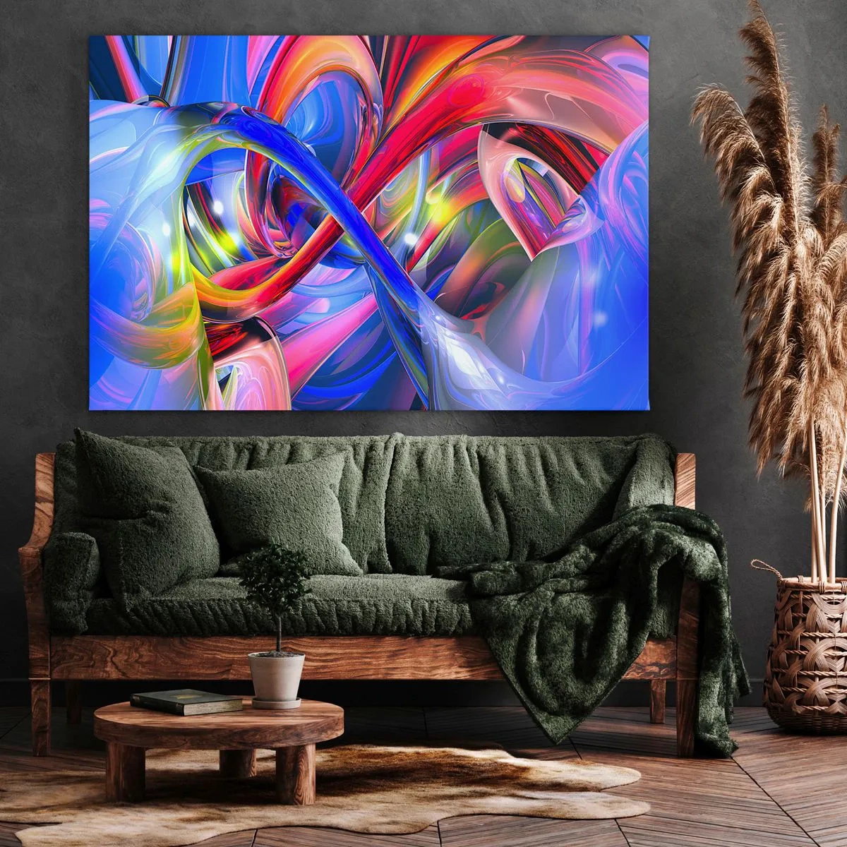 Obraz na plátně - Abstraktní, barevné geometrické kompozice v dynamických tvarech - 70x50cm - Tanec barev - Moderní nástěnná dekorace do obývacího pokoje a ložnice ARTTOR
