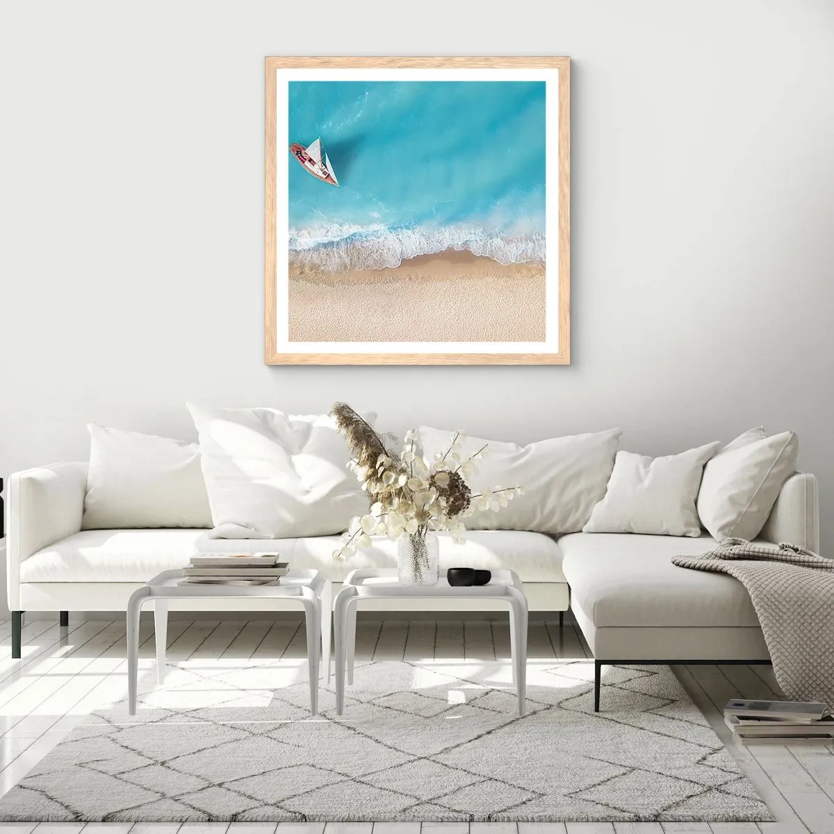 Plakát v rámu světlý dub - Na hranici modré a zlaté - 40x40 cm