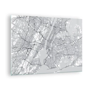 Obraz na skle - Mapa ulic a čtvrtí velkých měst v monochromatickém provedení - 70x50cm - Anatomie metropole - Moderní nástěnná dekorace do obývacího pokoje a ložnice ARTTOR