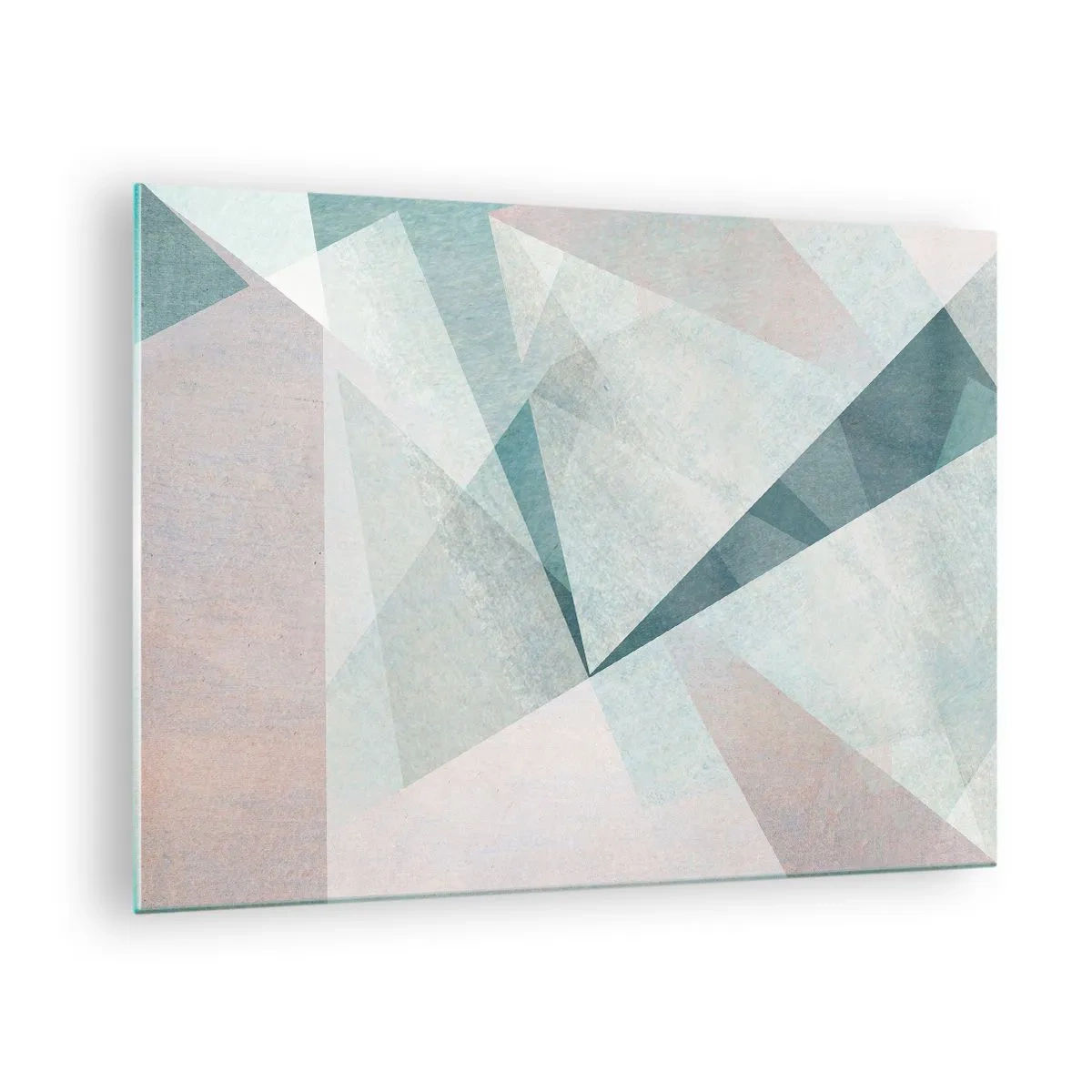 Obraz na skle - Geometrické tvary v pastelových odstínech zelené a modré - 70x50cm - V klidu, ale dynamicky - Moderní nástěnná dekorace do obývacího pokoje a ložnice ARTTOR