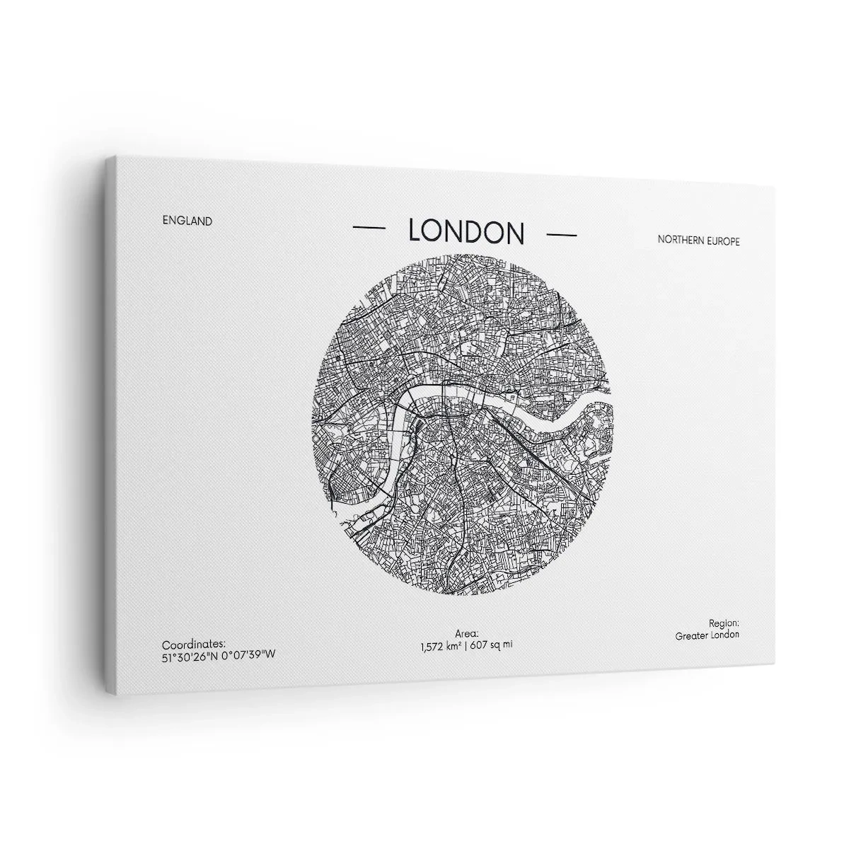 Obraz na plátně - Minimalistická černobílá mapa Londýna s přesnými detaily. - 70x50cm - Anatomie Londýna - Moderní nástěnná dekorace do obývacího pokoje a ložnice ARTTOR