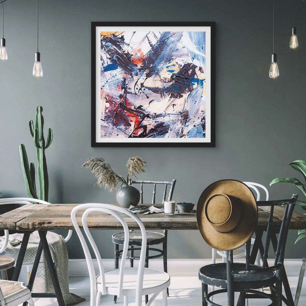 Plakát v černém rámu - Bláznivý tanec abstrakce - 50x50 cm