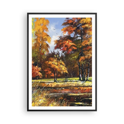 Plakát v černém rámu - Krajinka ve zlaté a hnědé - 70x100 cm