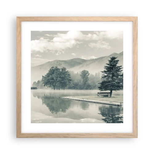 Plakát v rámu světlý dub - Jezero ještě spí - 40x40 cm