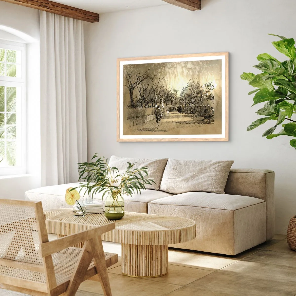 Plakát v rámu světlý dub - Pírkem zastavený okamžik - 100x70 cm