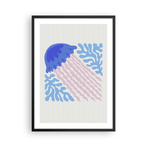 Plakát v černém rámu - Stylizované medúzy obklopené podvodní vegetací - 50x70cm - Jako z jiného světa - Moderní nástěnná dekorace do obývacího pokoje a ložnice ARTTOR
