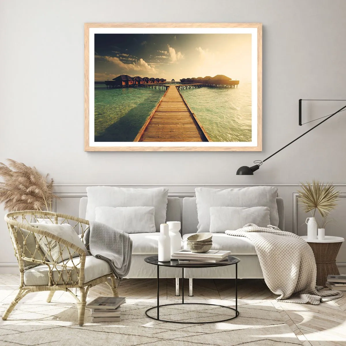 Plakát v rámu světlý dub - Vřelé pozvání - 70x50 cm